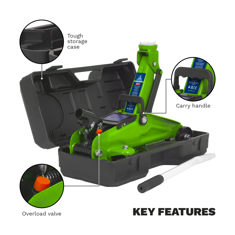 Trolley Jack 2 Tonne Hi-Vis Short Chassis with Storage Case 1050CXDHV - Image 3