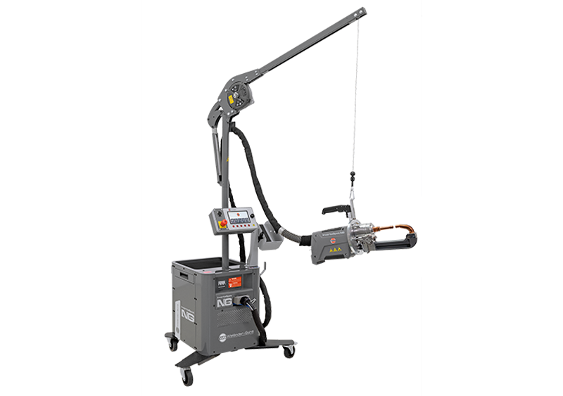 Wielander and Schill InvertaSpot NexGen spot welder 471011NG front view with C-Trafo gun and balancer